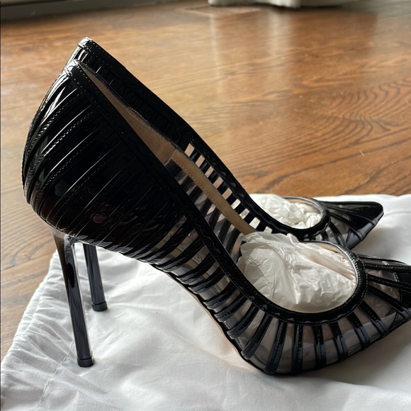 Jimmy Choo Black Patent Leather Heels with Ruffle Detail - Picture 3 of 6